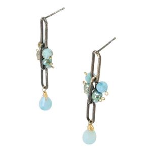 Earrings - Long Chain Post Dangles (Larimar, Pearl) by Calliope Jewelry