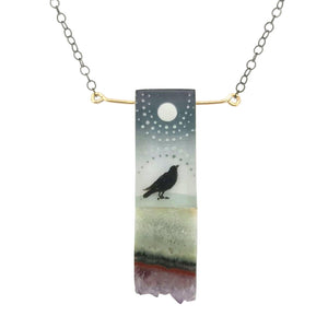 Necklace - Crow and Moon Crystal (Brass) by Fernworks
