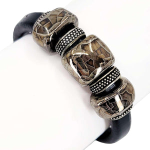 Bracelet - Storm (Black Leather, Silver, Ceramic) by Diana Kauffman Designs