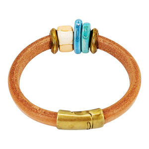 Bracelet - Daydreamer (Whiskey Leather, Brass, Ceramic) by Diana Kauffman Design