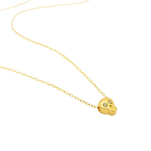 Necklace - Diamond-Eyed Tiny Skull in 14k Gold by Michelle Chang