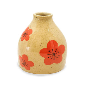 Vase - Wide Body Narrow Mouth Small (Red-Orange Floral) by Jennifer Fujimoto