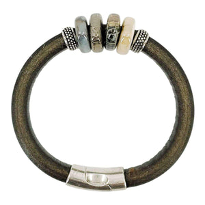 Bracelet - Sparrow (Brown Multi Ceramic, Black Leather, Silver) by Diana Kauffman