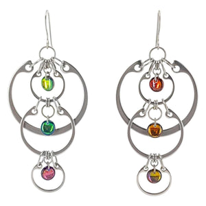 Earrings - Medium Rainbow Cascading Circles (Stainless Steel and Titanium) by Wraptillion