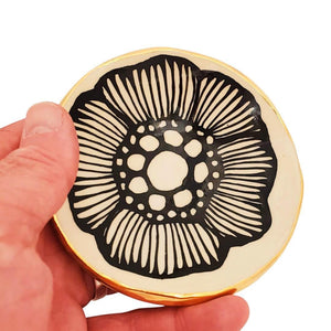 Trinket Dish - 4in Floral with 22k Gold Solid Lip (C) by Hsieh Clay SF