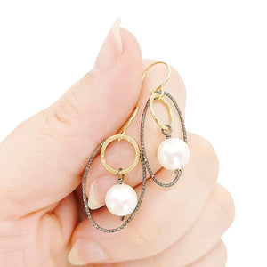 Earrings - Textured Oval Ring Drops (Pearl) by Calliope Jewelry