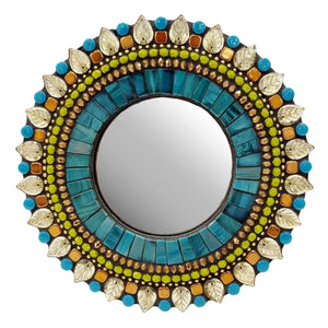 Mosaic Mirror - 7in Round (Teal Amber) by Zetamari Mosaic Artworks