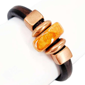Bracelet - Midnight Sun (Black Leather, Copper, Ceramic) by Diana Kauffman Designs