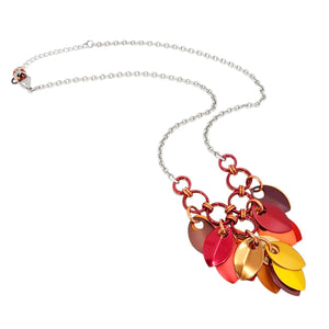 Necklace - Reversible V Feather Cascade (Autumn Leaves) by Rebeca Mojica