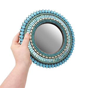 Mosaic Mirror - 10in Round (Aquamarine Leaf) by Zetamari Mosaic Artworks