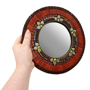 Mosaic Mirror - 10in Round (Sangria Red) by Zetamari Mosaic Artworks