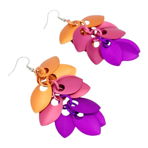 Earrings - Long Feather Cascade (Pink Sunrise) by Rebeca Mojica