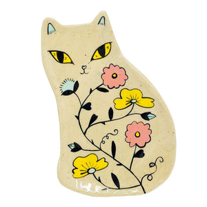 Ring Dish - Floral Cat (Yellow Eyes) by Erika Rier