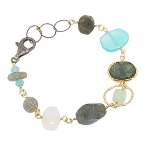 Bracelet - Chunky Mixed Gemstones (Chalcedony, Labradorite, Rainbow Moonstone) by Calliope Jewelry