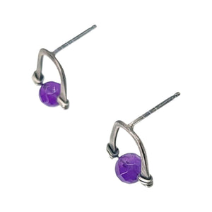 Earrings - Arc Studs (Amethyst) by Three Flames Silverworks