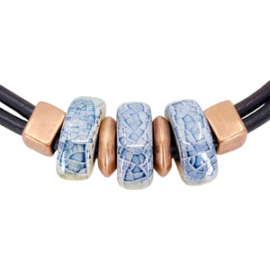 Necklace - Reversible - Midnight Sun (Black Leather, Copper, Ceramic) by Diana Kauffman Designs