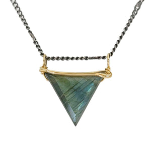 Necklace - Triangular Gem Slide Pendant (Labradorite) by Calliope Jewelry