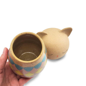 Kokeshi Jar - Small - Peaceful Kitty Cat (Colorful Scales) by Jennifer Fujimoto