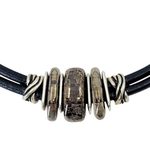 Necklace - Storm (Gray Ceramic, Black Leather, Silver) by Diana Kauffman