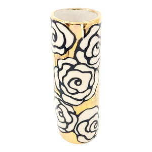 Vase - 6in Floral Cylinder with 22k Gold Solid Background (D) by Hsieh Clay SF