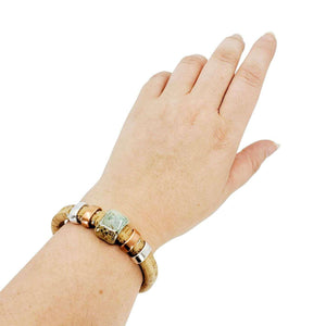 Bracelet - Surf and Sand (Ocean Blue Ceramic, Silver Cork Leather, Silver) by Diana Kauffman