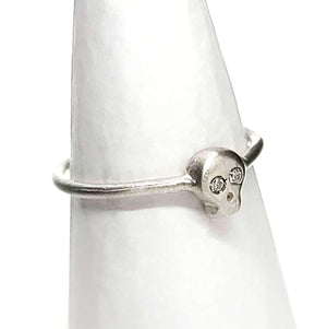 Ring - Diamond-Eyed Tiny Skull Face in Sterling Silver by Michelle Chang