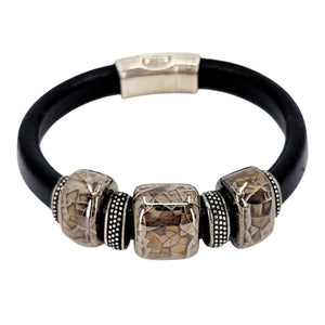 Bracelet - Storm (Black Leather, Silver, Ceramic) by Diana Kauffman Designs