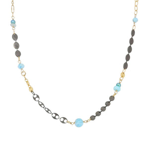 Necklace - Decorated Mixed Chain (Larimar, Aquamarine, Pearl) by Calliope Jewelry