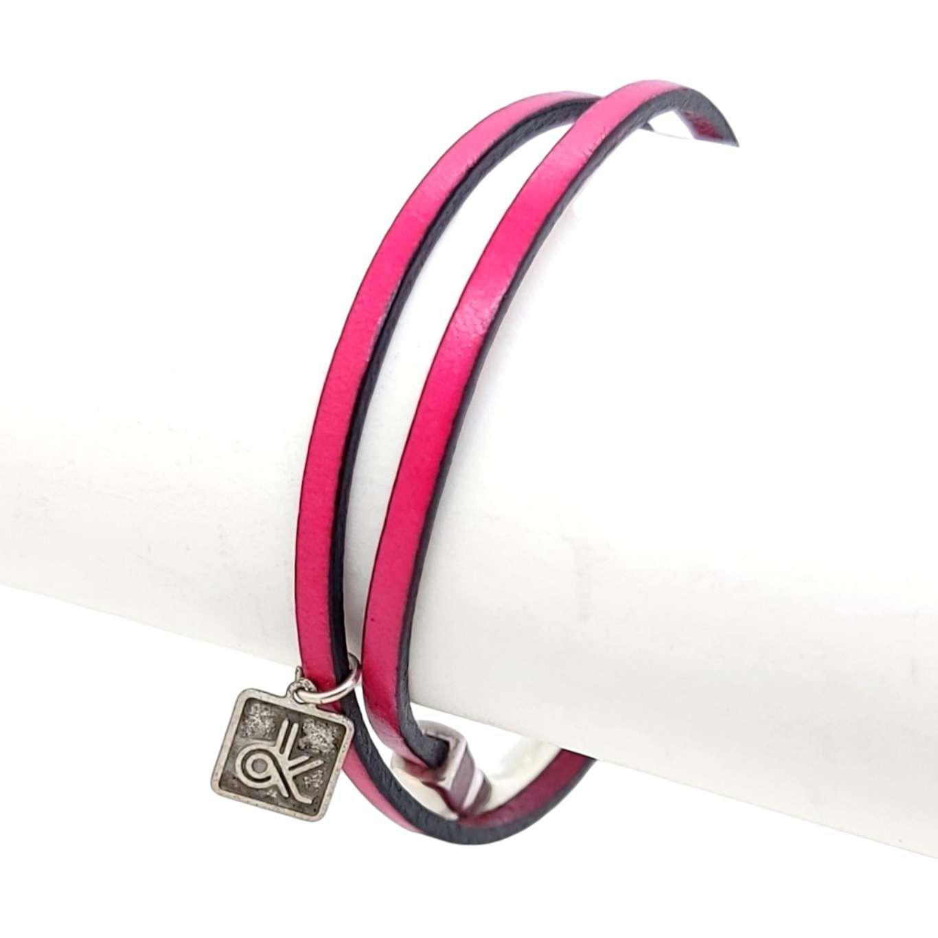 Bracelet - Skinny Breakaway in Hot Pink Leather with Silver (7in) by Diana Kauffman Designs