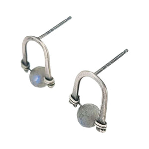 Earrings - Arc Studs (Labradorite) by Three Flames Silverworks