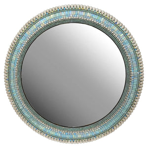 Mosaic Mirror - 30in Round (Seafoam Drop) by Zetamari Mosaic Artworks
