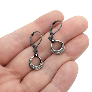 Earrings - Pave Crescent Drops (Sterling Silver, Diamond) by 314 Studio
