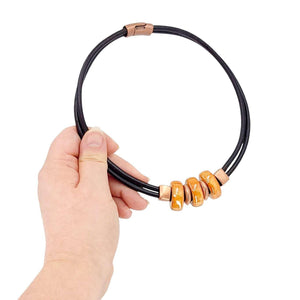 Necklace - Reversible - Midnight Sun (Black Leather, Copper, Ceramic) by Diana Kauffman Designs