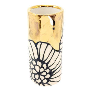Vase - 4in Floral Cylinder with 22k Gold Solid Background (A) by Hsieh Clay SF
