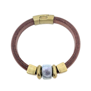 Bracelet - Iguana (Tobacco Leather, Brass, Ceramic) by Diana Kauffman Designs