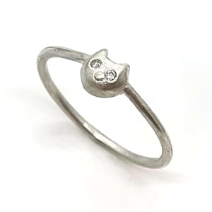 Ring - Diamond-Eyed Tiny Kitten Face in Sterling Silver by Michelle Chang