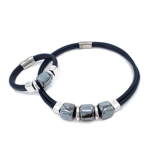 Necklace - Black Sea (Black Leather, Silver, Ceramic) by Diana Kauffman Designs