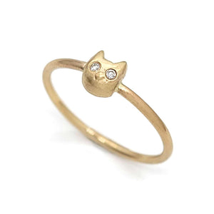 Ring - Diamond-Eyed Tiny Kitten Face in 14k Gold by Michelle Chang