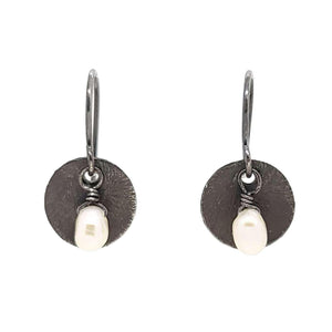 Earrings - Simple Silver Cup with Pearl by Calliope Jewelry