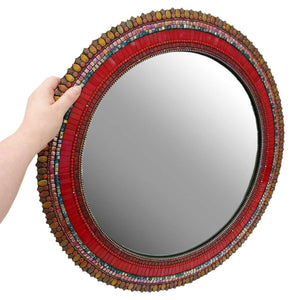 Mosaic Mirror - 24in Round (Red) by Zetamari Mosaic Artworks