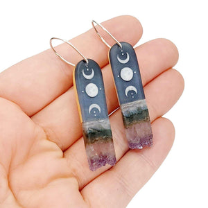 Earrings - Crystal Moons Drops by Fernworks