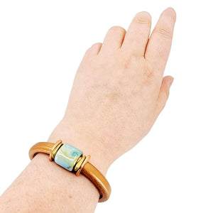Bracelet - Tuscan Sunset (Copper Leather, Mixed Metals, Ceramic) by Diana Kauffman Designs