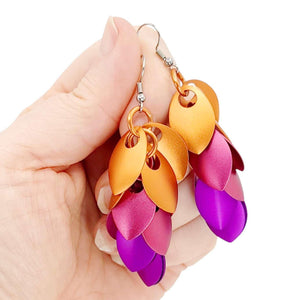 Earrings - Long Feather Cascade (Pink Sunrise) by Rebeca Mojica