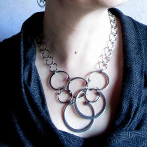 Necklace - Clustered Circles (Stainless Steel and Titanium) by Wraptillion