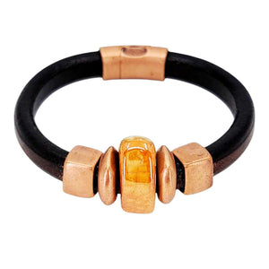 Bracelet - Midnight Sun (Black Leather, Copper, Ceramic) by Diana Kauffman Designs