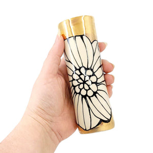 Vase - 6in Floral Cylinder with 22k Gold Solid Background (A) by Hsieh Clay SF