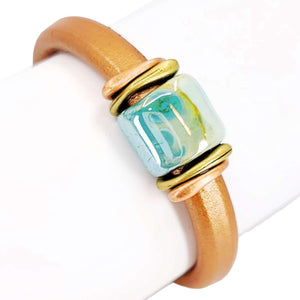 Bracelet - Tuscan Sunset (Copper Leather, Mixed Metals, Ceramic) by Diana Kauffman Designs