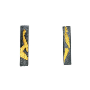 Earrings - Golden Bar Studs in 24k Gold and Oxidized Sterling Silver by Storica Studio