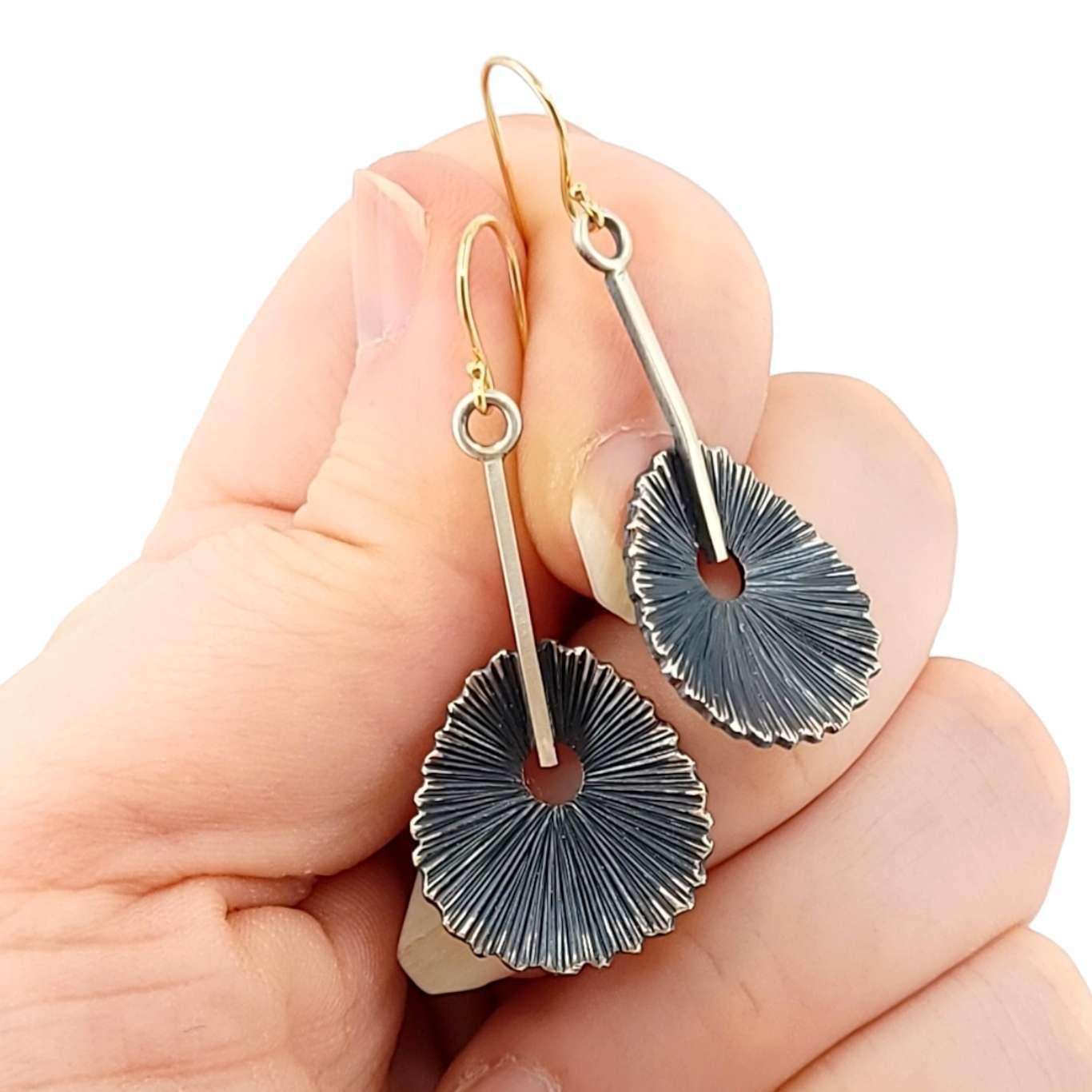 Earrings - Textured Scoop Drops in Sterling Silver and 14k Gold by Susan Mahlstedt