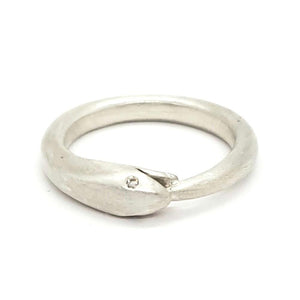 Ring - Diamond-Eyed Ouroboros Snake in Sterling Silver by Michelle Chang